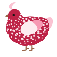 A crimson and rose chicken with a speckle pattern