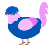 meow meow, a ultramarine and lavender chicken with a head pattern