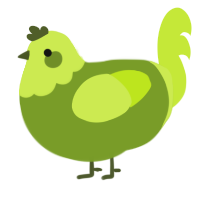 A chartreuse and lime chicken with a head pattern