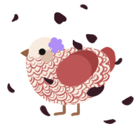 A cream and red chicken with a double-lace pattern
