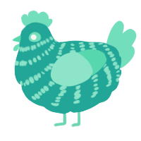 A turquoise and mint chicken with a bar pattern