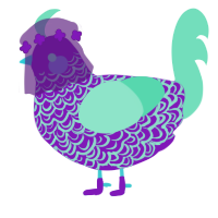 A violet and mint chicken with a double-lace pattern
