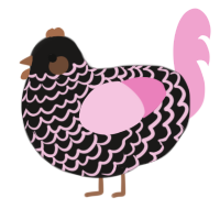 A sable and pink chicken with a lace pattern