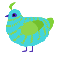 A aqua and grass chicken with a bar pattern
