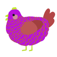 A amethyst and red chicken with a lace pattern