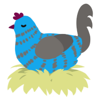 A sky and grey chicken with a bar pattern
