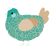 A turquoise and beige chicken with a double-lace pattern