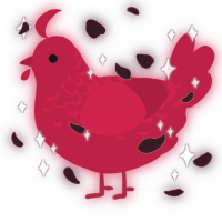 A crimson chicken with a half-lace pattern