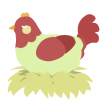 A apple and red chicken with a head pattern
