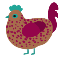 A brown and maroon chicken with a speckle pattern