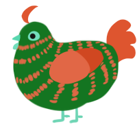 A leaf and vermilion chicken with a bar pattern