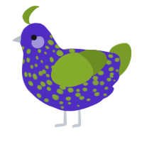 A indigo and chartreuse chicken with a speckle pattern