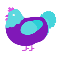 A violet and aqua chicken with a head pattern