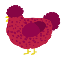 A crimson and maroon chicken with a speckle pattern