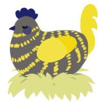 A grey and yellow chicken with a bar pattern