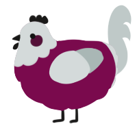A wine and silver chicken with a head pattern