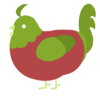 A red and chartreuse chicken with a head pattern