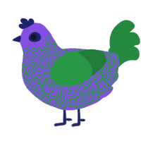 A blurple and viridian chicken with a double-lace pattern