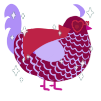 A maroon and lilac chicken with a lace pattern