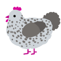 A mist and grey chicken with a speckle pattern
