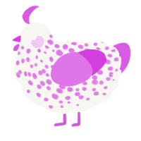 A white and orchid chicken with a speckle pattern