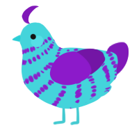 A aqua and violet chicken with a bar pattern