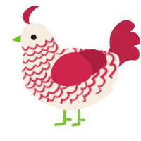 A cream and crimson chicken with a lace pattern