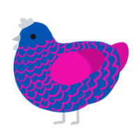 A ultramarine and fuchsia chicken with a lace pattern
