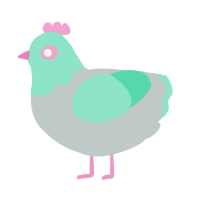 A silver and mint chicken with a head pattern
