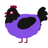 A blurple and black chicken with a head pattern
