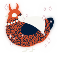 A vermilion and tumblr chicken with a double-lace pattern