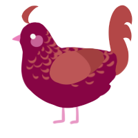 A maroon and red chicken with a half-lace pattern