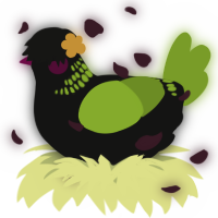 A black and chartreuse chicken with a neck-band pattern