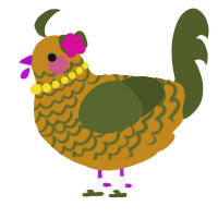 A ochre and olive chicken with a lace pattern