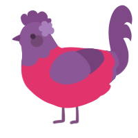 A fuchsia and indigo chicken with a head pattern