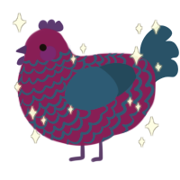 A plum and ultramarine chicken with a lace pattern
