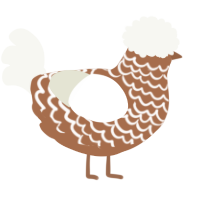 A brown and white chicken with a lace pattern