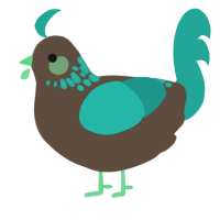 A bark and turquoise chicken with a neck-speckle pattern