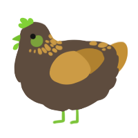 A bark and gold chicken with a neck-speckle pattern