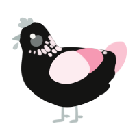 A black and rose chicken with a neck-speckle pattern