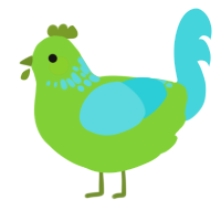 A grass and aqua chicken with a neck-speckle pattern