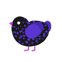 A sable and indigo chicken with a speckle pattern