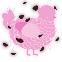 A pink chicken with a lace pattern