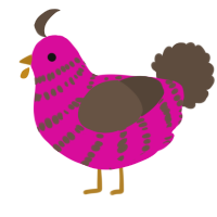 A fuchsia and bark chicken with a bar pattern