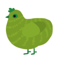 A chartreuse chicken with a bar pattern