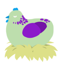 A gluppy and violet chicken with a neck-speckle pattern