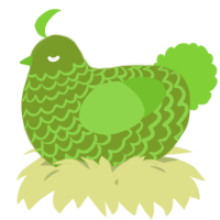 A chartreuse and grass chicken with a lace pattern