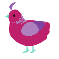 A fuchsia and blurple chicken with a neck-speckle pattern
