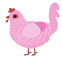 A pink chicken with a lace pattern