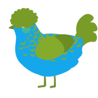 A sky and chartreuse chicken with a half-lace pattern